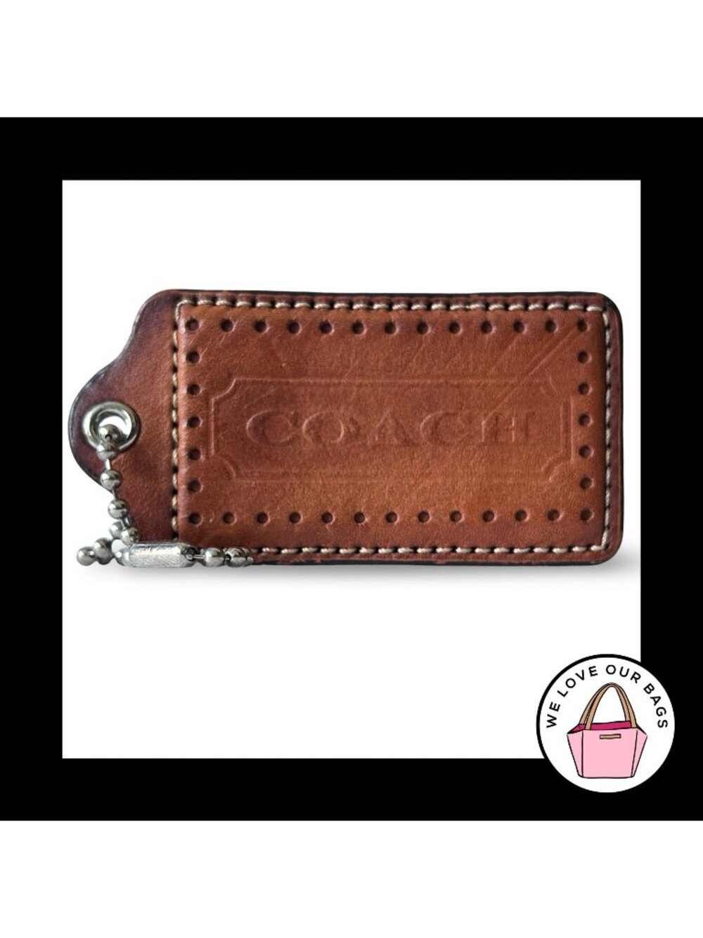 XL Huge COACH PERFORATED Hang Tag 3.5" Whiskey Brown Leather Bag Charm Keychain